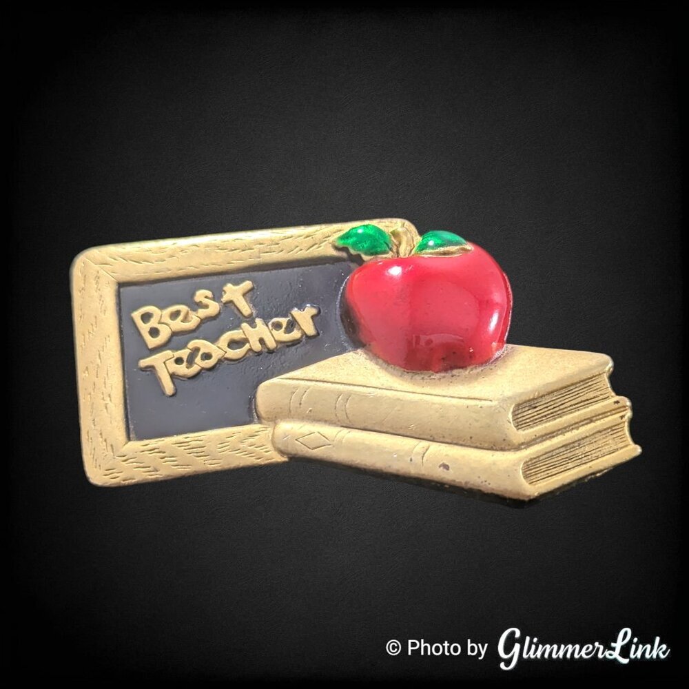 Vintage AJC Best Teacher Chalkboard Apple Books Brooch Pin